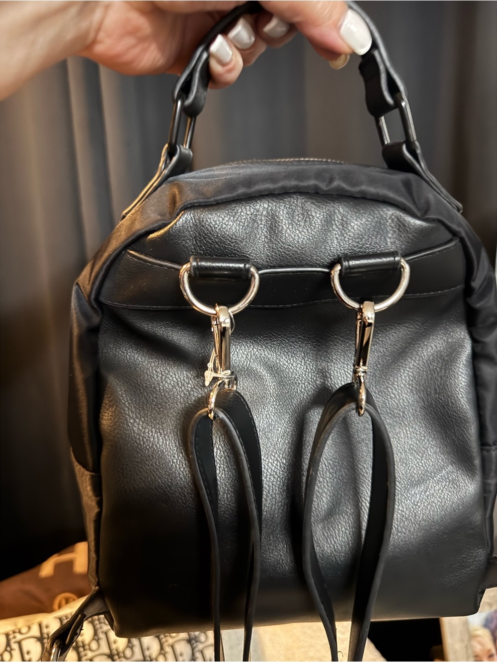 Steve Madden Black Nylon Backpack with Leather Trim - Picture 4 of 7